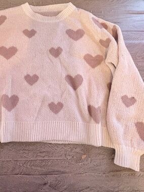 Cozy Pink Heart Crewneck Sweater